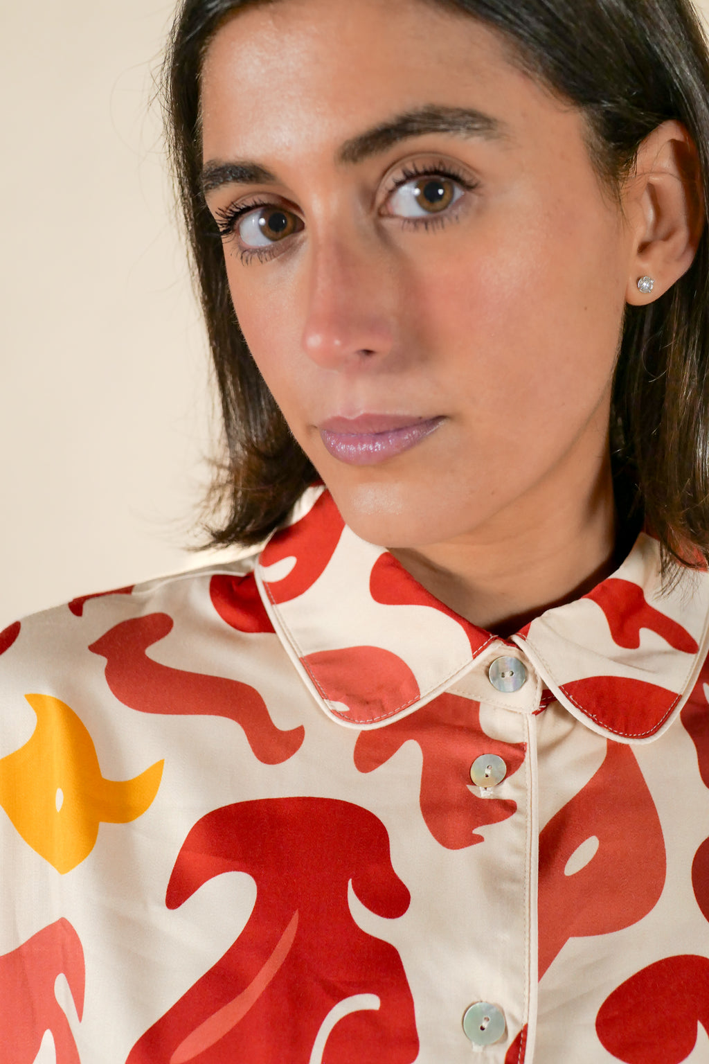 Womens 100% Bamboo Midweight Lounge Set - Ivory Anemone