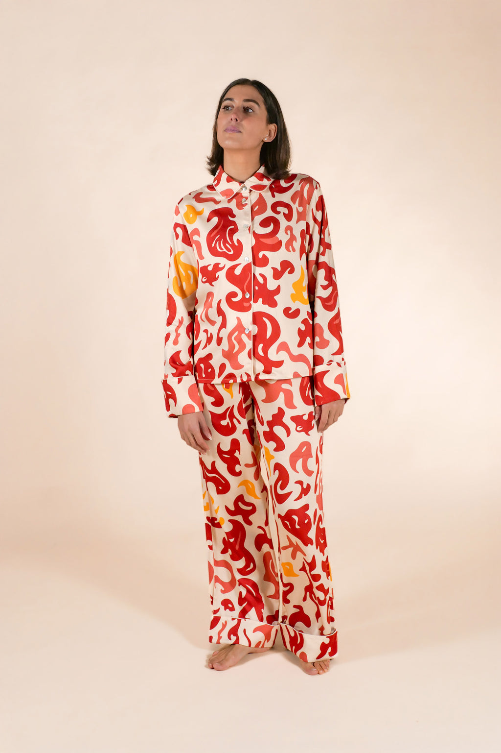 Womens 100% Bamboo Midweight Lounge Set - Ivory Anemone