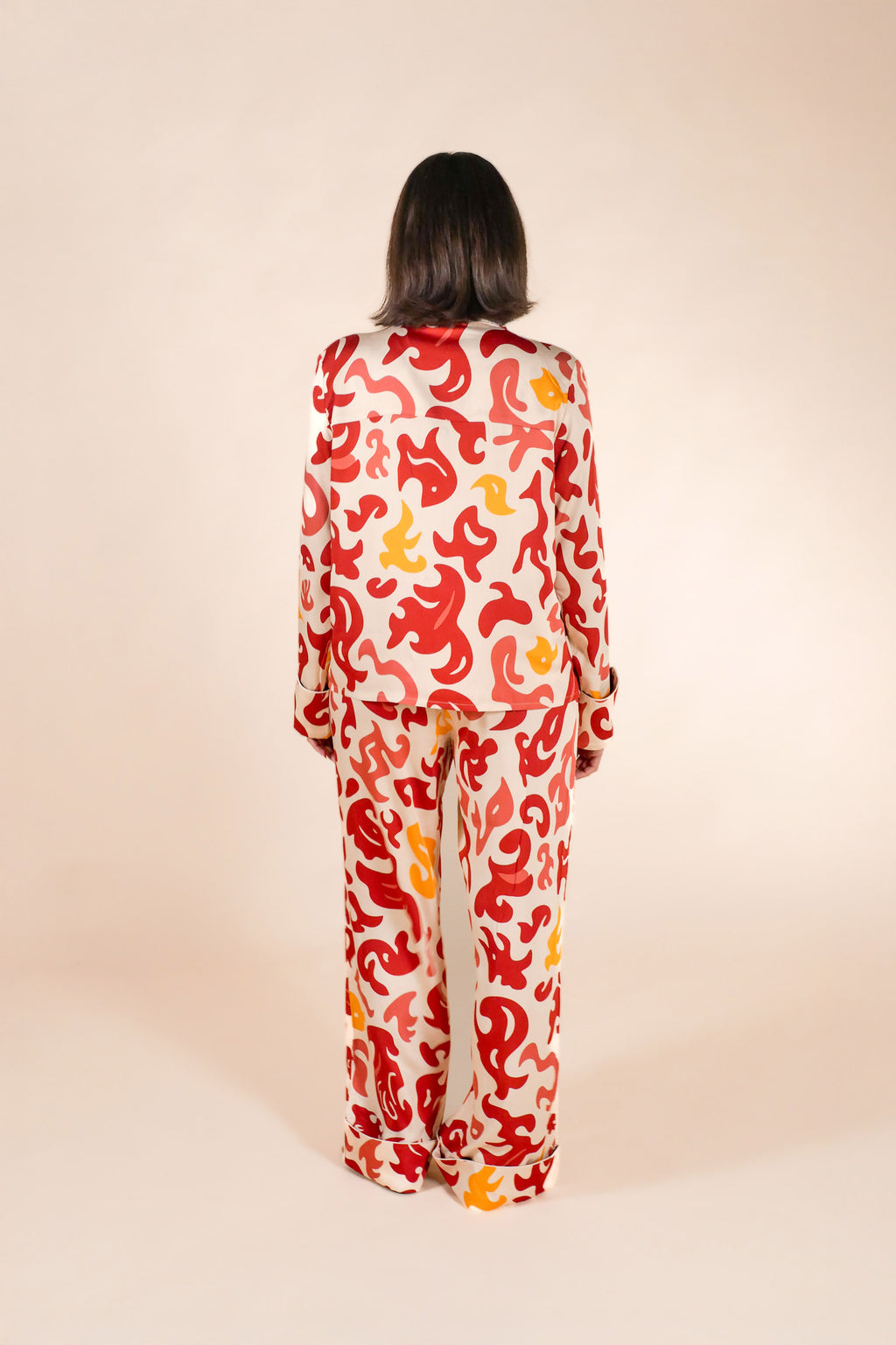 Womens 100% Bamboo Midweight Lounge Set - Ivory Anemone