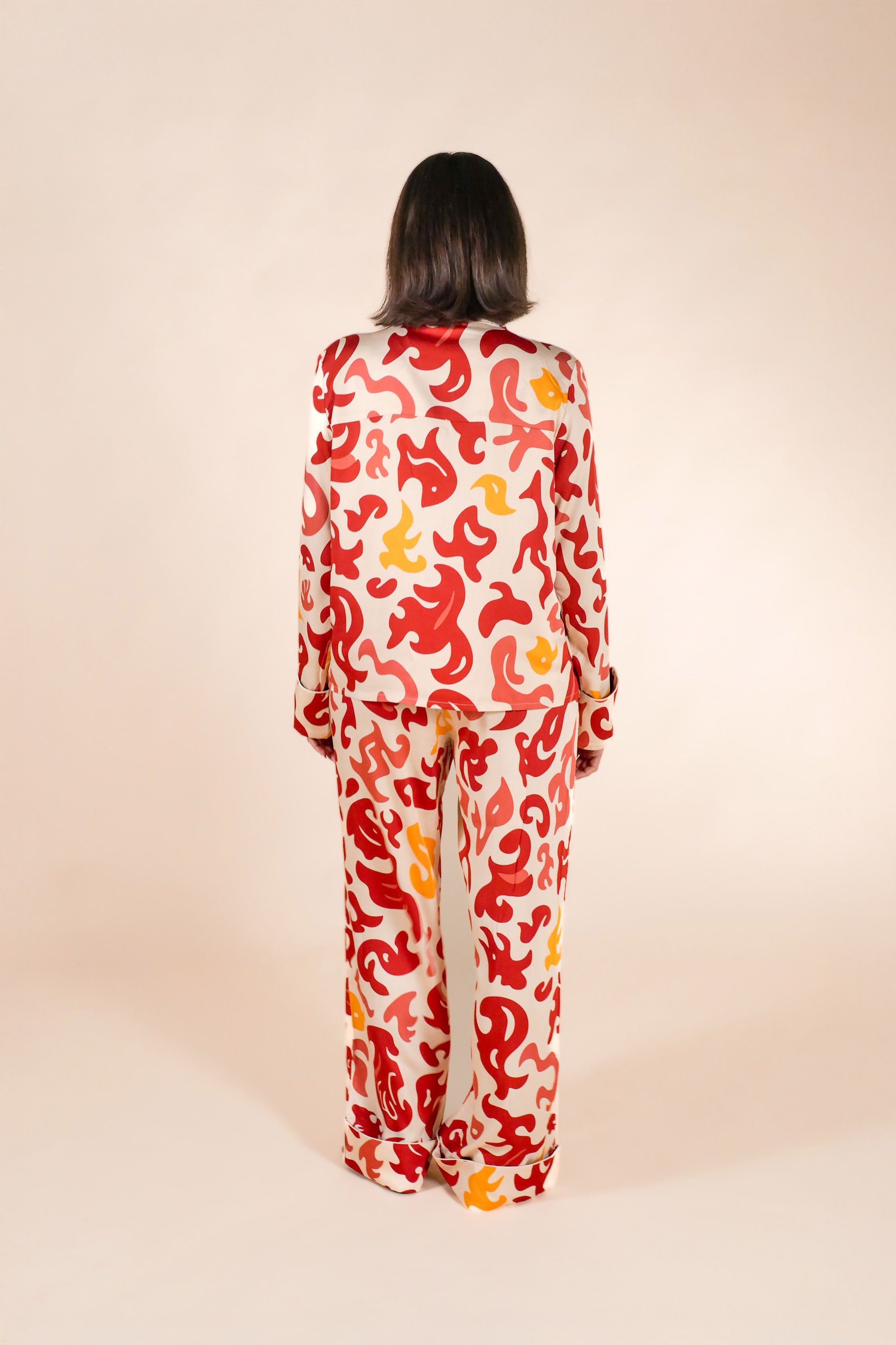 Womens 100% Bamboo Midweight Lounge Set - Ivory Anemone