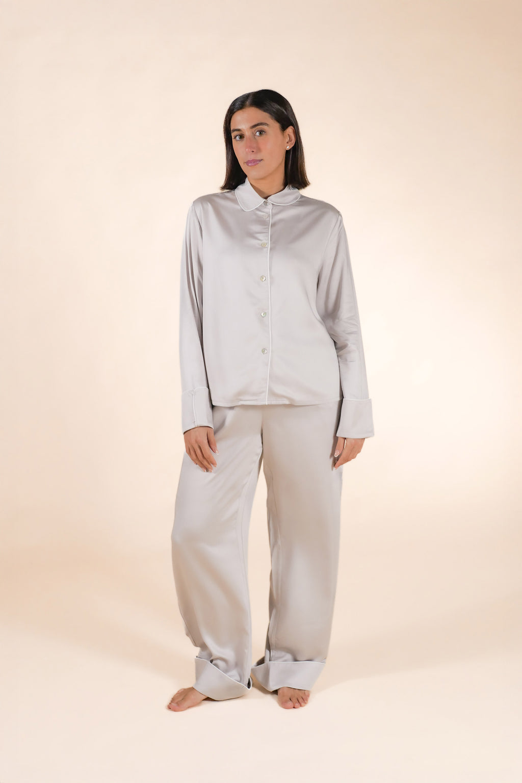 Womens 100% Bamboo Midweight Lounge Set - Silver Ivory