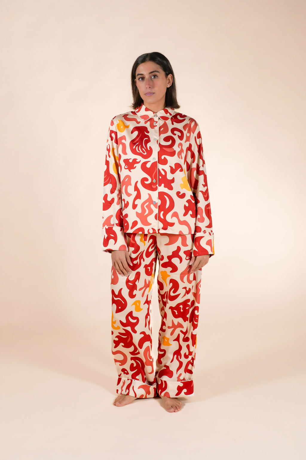 Womens 100% Bamboo Midweight Lounge Set - Ivory Anemone