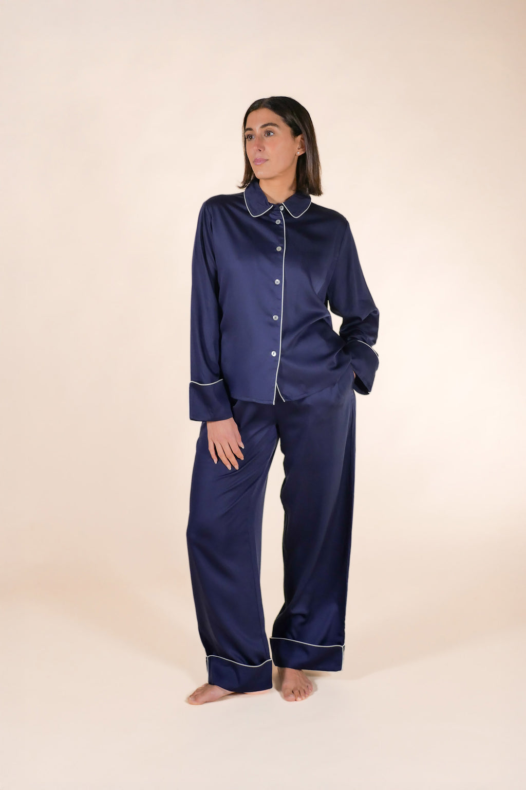Womens 100% Bamboo Midweight Lounge Set - Midnight Ivory