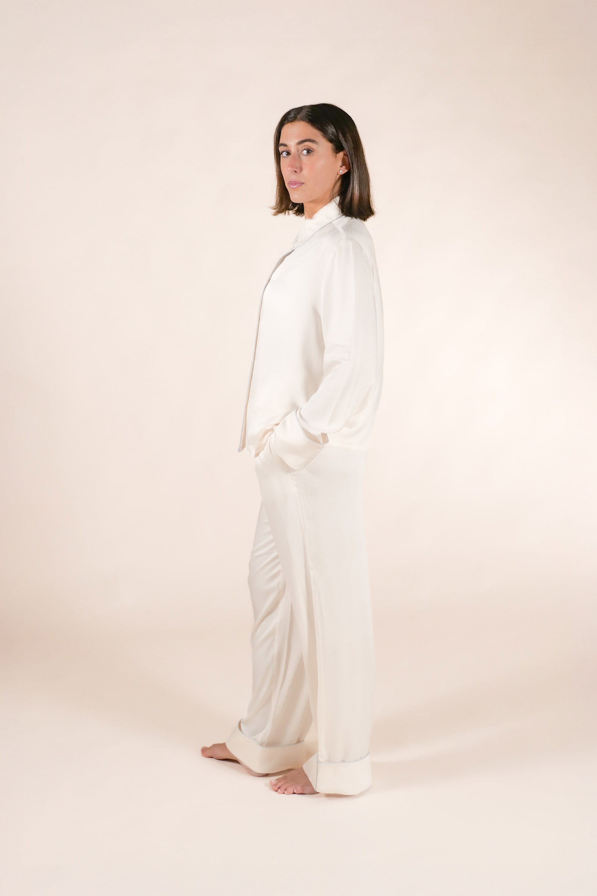 Womens 100% Bamboo Midweight Lounge Set - Ivory Silver