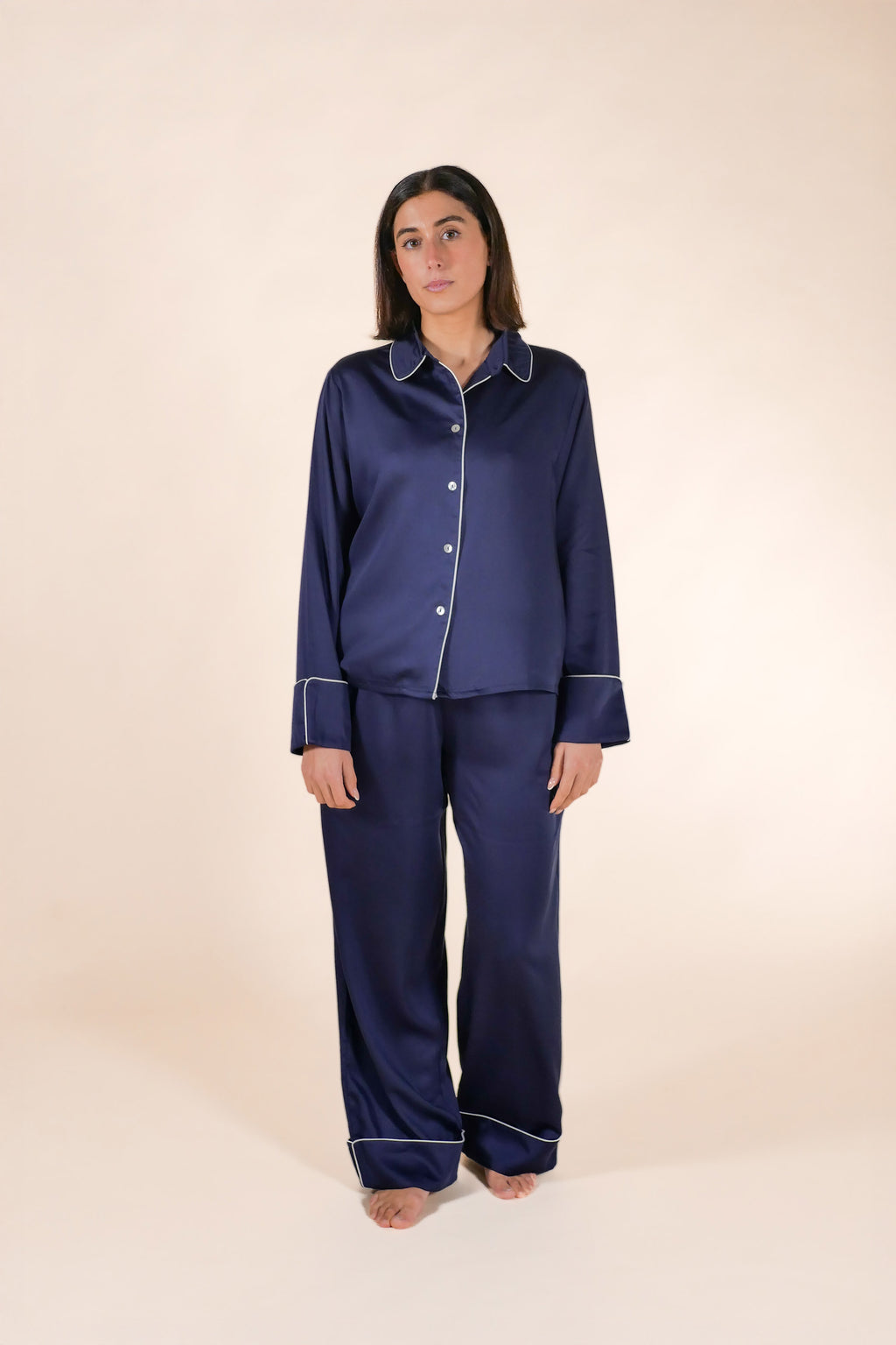 Womens 100% Bamboo Midweight Lounge Set - Midnight Ivory