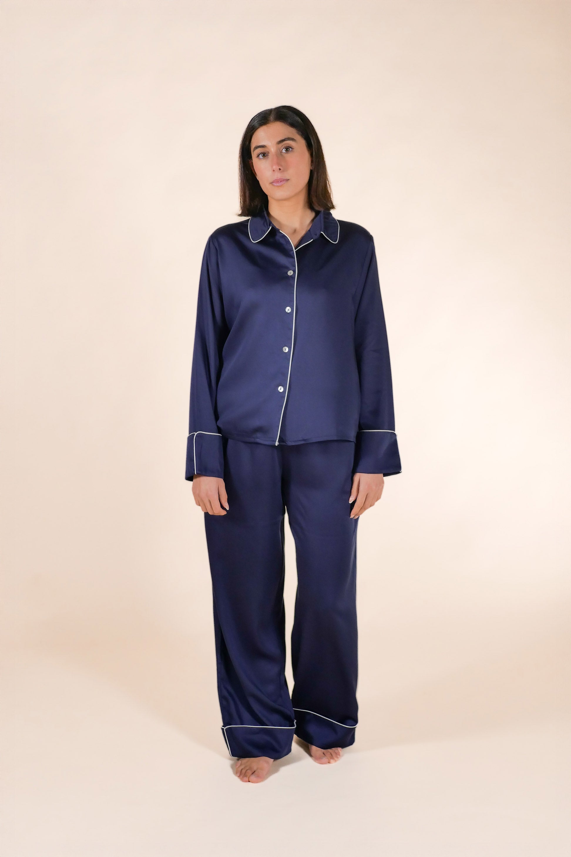 Womens 100% Bamboo Midweight Lounge Set - Midnight Ivory
