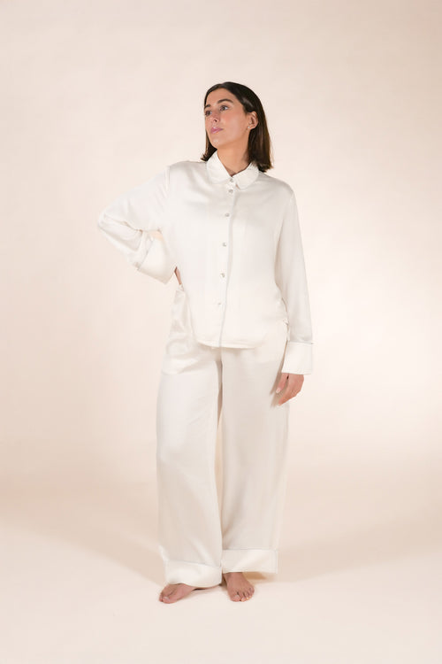 Womens 100% Bamboo Midweight Lounge Set - Ivory Silver